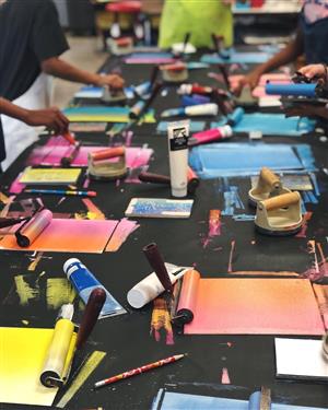 Art supplies on table 